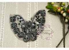 Butterfly Black Sequin trim applique, 9.5x9 cm